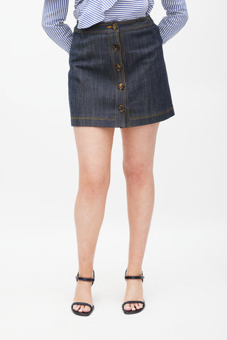 Adam Lippes Navy Contrast Stitch Skirt