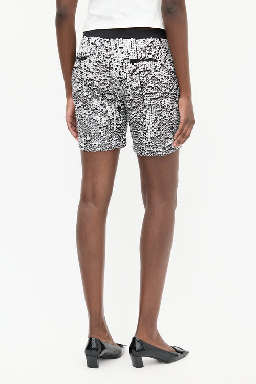 Adam Lippes White 
Black Flip Sequin Shorts