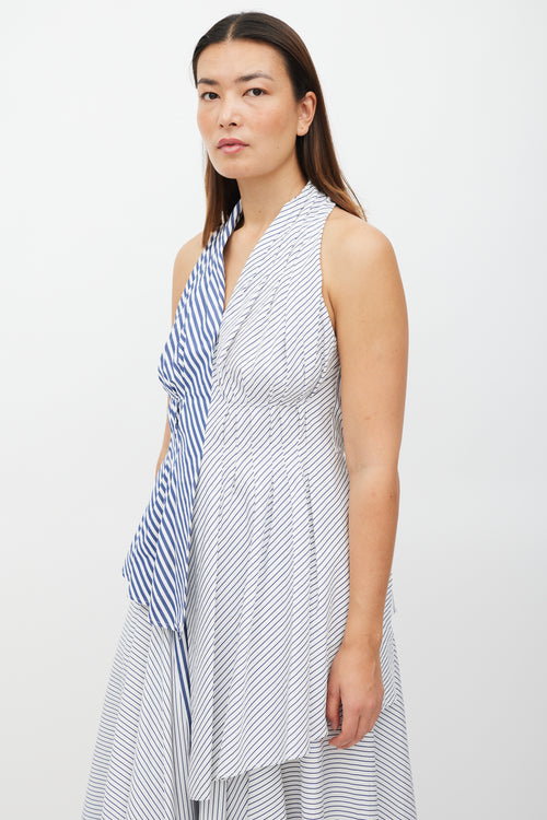 Adam Lippes White 
Blue Striped Asymmetrical Top