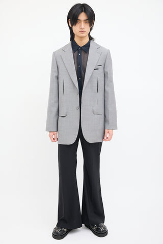 ADER Error Grey Wool Herringbone Dellne Blazer