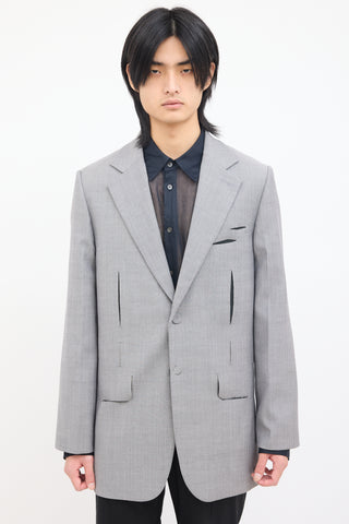 ADER Error Grey Wool Herringbone Dellne Blazer