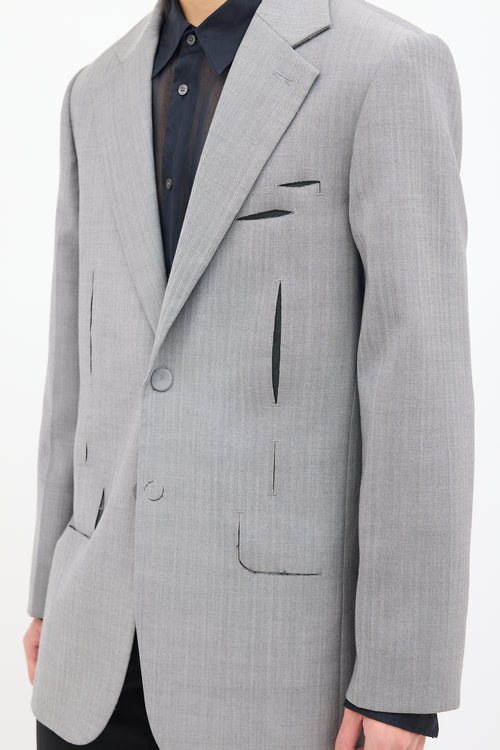 ADER Error Grey Wool Herringbone Dellne Blazer