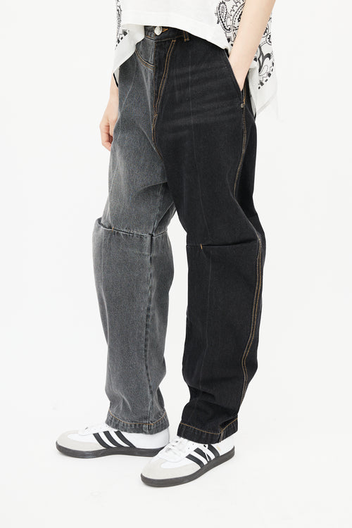 Ader Error Black 
Grey Eclipse Panelled Denim Jeans