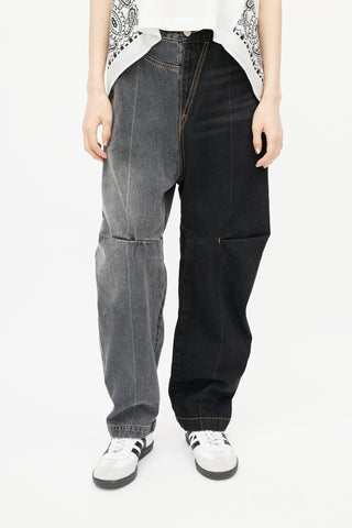 Ader Error Black 
Grey Eclipse Panelled Denim Jeans