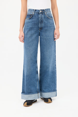 Agolde Medium Wash Dame Cuffed Wide Leg Jeans