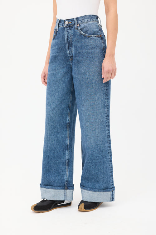 Agolde Medium Wash Dame Cuffed Wide Leg Jeans