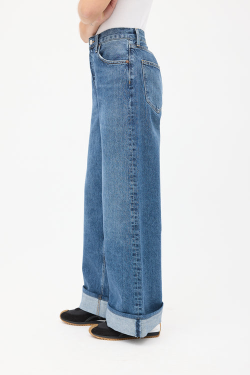 Agolde Medium Wash Dame Cuffed Wide Leg Jeans