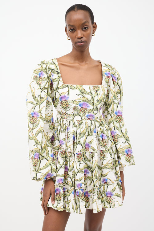 Agua White 
Green Floral Avena Dress