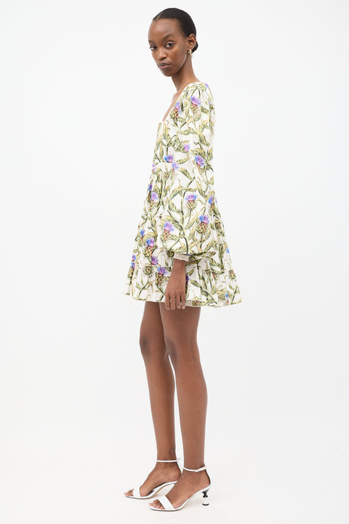 Agua White 
Green Floral Avena Dress