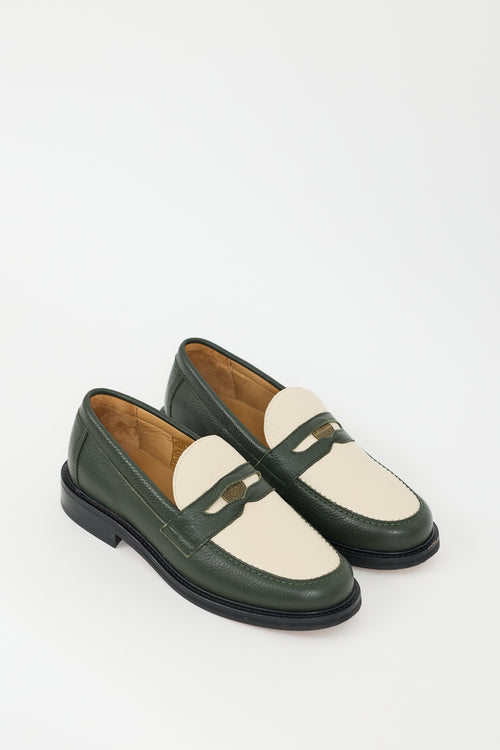 Aimé Leon Dore Green 
Cream Leather Taverna Penny Loafer