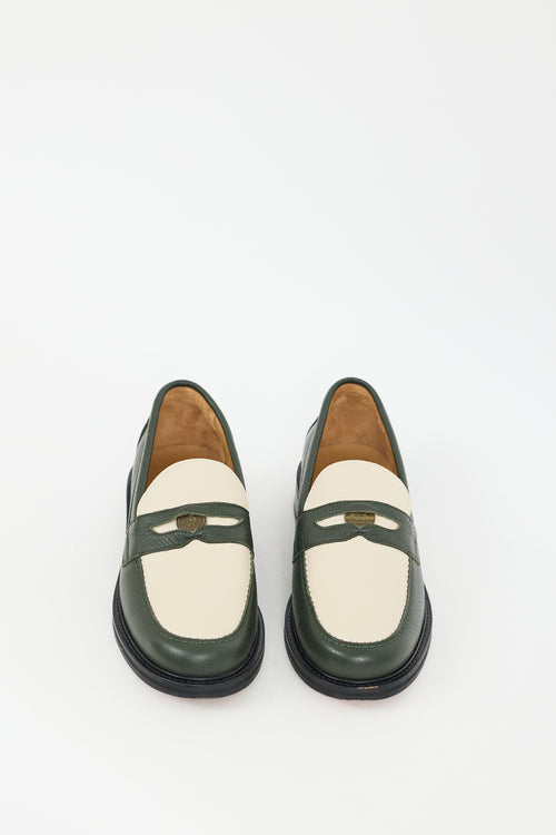 Aimé Leon Dore Green 
Cream Leather Taverna Penny Loafer