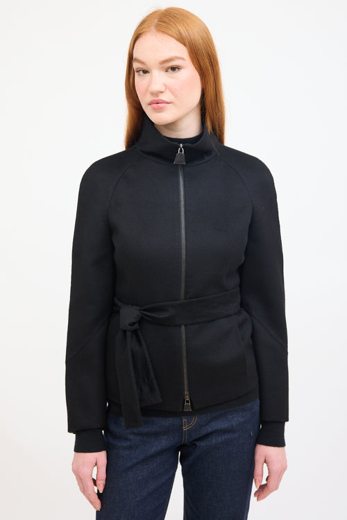 Akris Black Cashmere Belted Zip Jacket