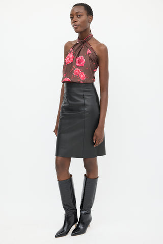 Akris Black Leather Zipped Pecil Skirt