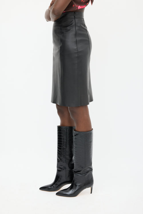 Akris Black Leather Zipped Pecil Skirt