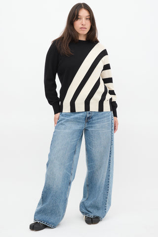 Akris Black 
White Cashmere Striped Panel Sweater