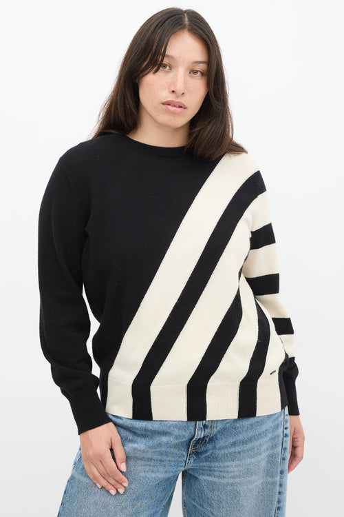 Akris Black 
White Cashmere Striped Panel Sweater