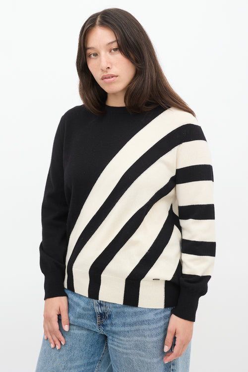 Akris Black 
White Cashmere Striped Panel Sweater