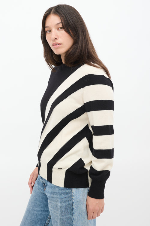 Akris Black 
White Cashmere Striped Panel Sweater