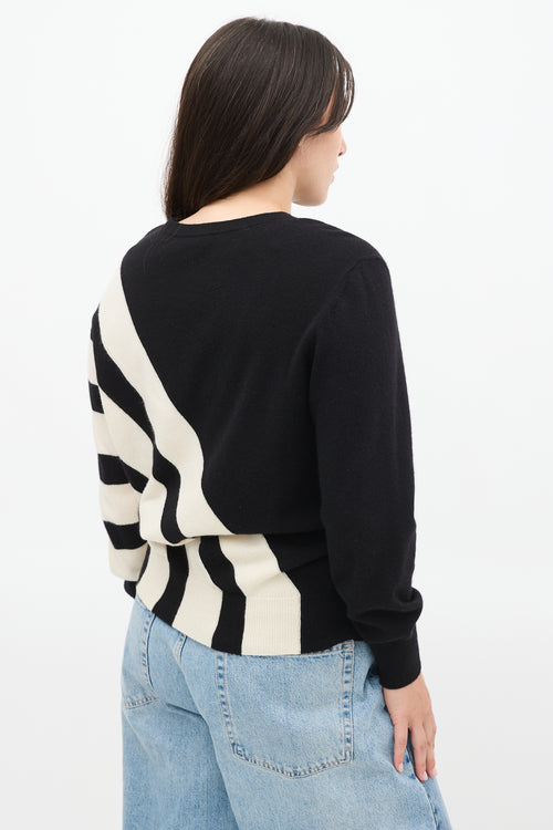 Akris Black 
White Cashmere Striped Panel Sweater