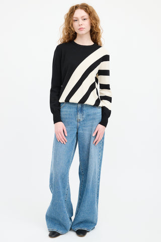 Akris Black 
White Cashmere Striped Sweater