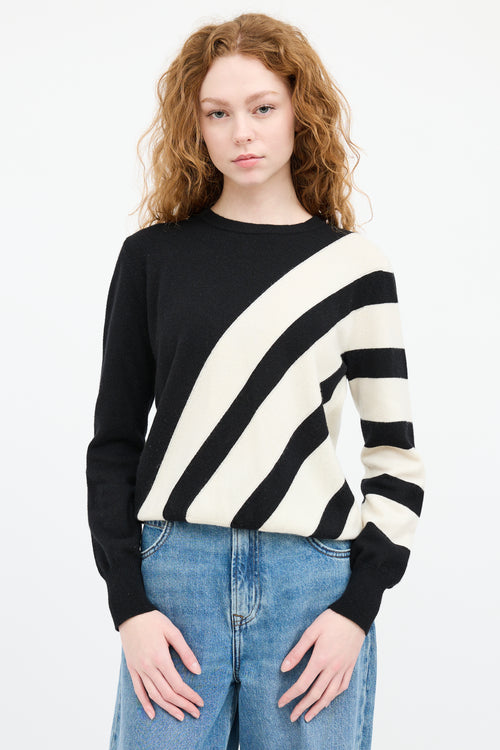 Akris Black 
White Cashmere Striped Sweater