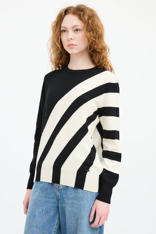 Akris Black 
White Cashmere Striped Sweater