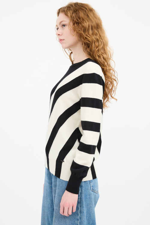 Akris Black 
White Cashmere Striped Sweater