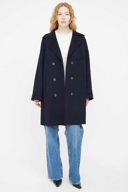 Akris Navy Cashmere Double Breasted Coat