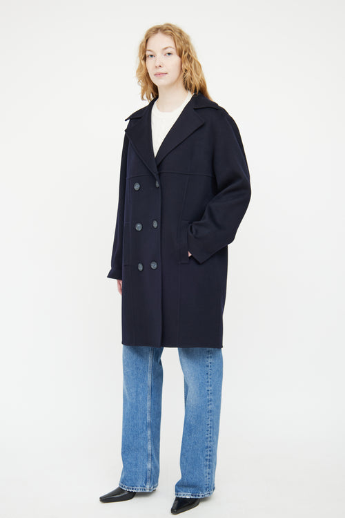 Akris Navy Cashmere Double Breasted Coat