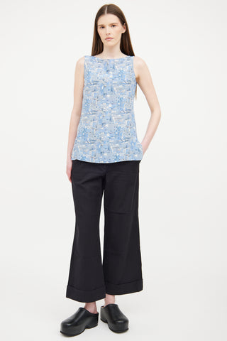 Akris Blue Printed Silk Sleeveless Top