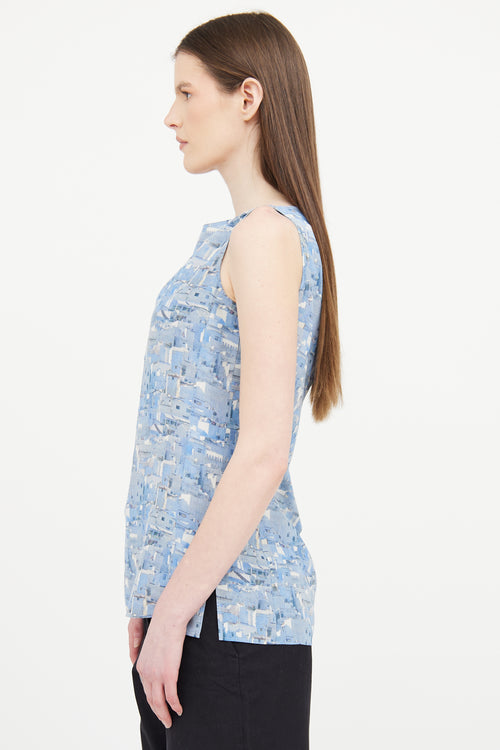 Akris Blue Printed Silk Sleeveless Top