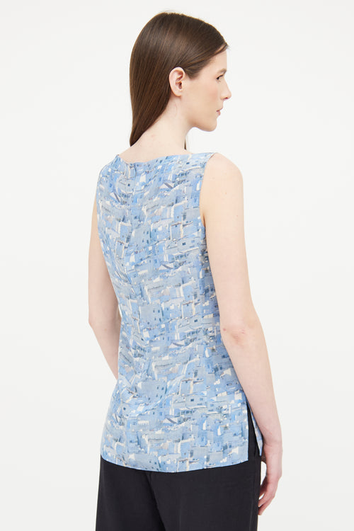 Akris Blue Printed Silk Sleeveless Top