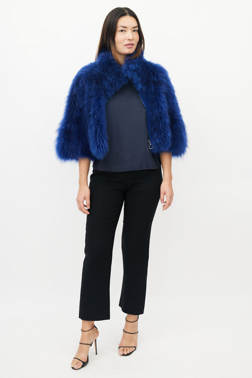 Akris Blue Fur High Neck Cropped Jacket