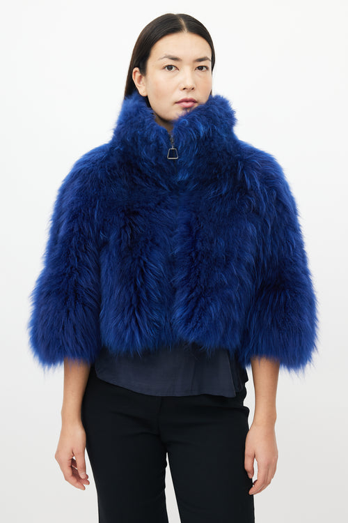 Akris Blue Fur High Neck Cropped Jacket