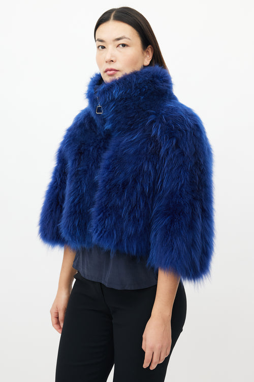 Akris Blue Fur High Neck Cropped Jacket