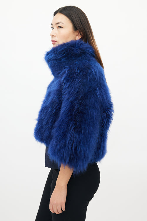 Akris Blue Fur High Neck Cropped Jacket