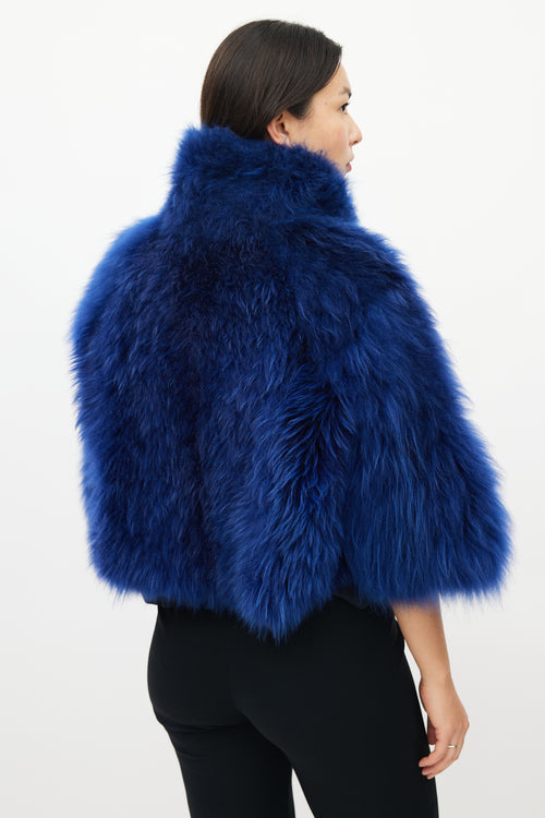 Akris Blue Fur High Neck Cropped Jacket