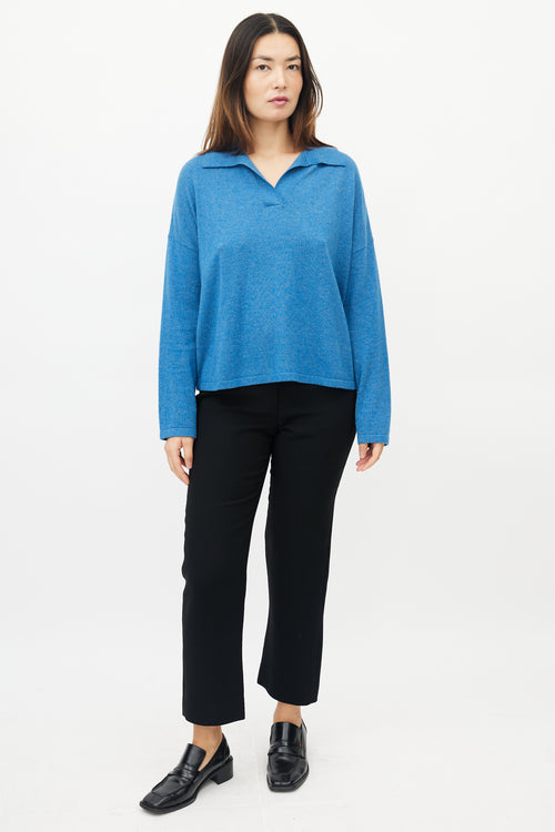 Akris Blue Wool 
Cashmere Polo Sweater