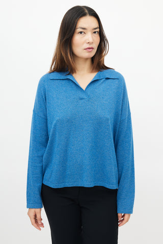 Akris Blue Wool 
Cashmere Polo Sweater