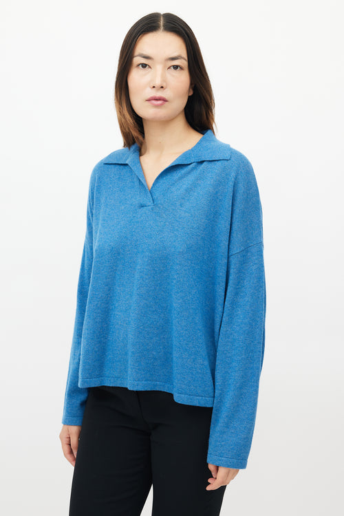 Akris Blue Wool 
Cashmere Polo Sweater