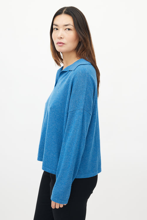 Akris Blue Wool 
Cashmere Polo Sweater