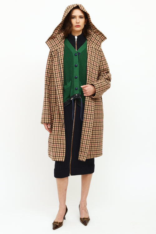 Akris Beige Plaid Wool Trench Coat