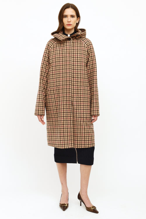 Akris Beige Plaid Wool Trench Coat