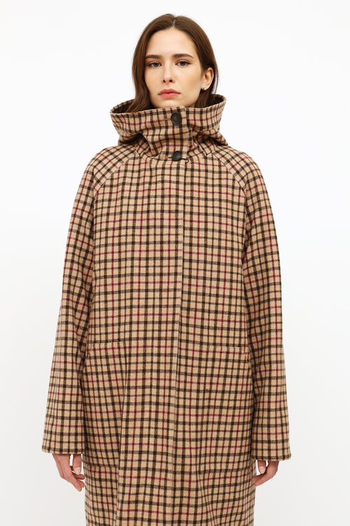 Akris Beige Plaid Wool Trench Coat