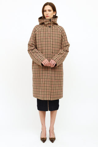 Akris Beige Plaid Wool Trench Coat