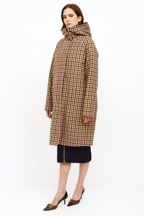 Akris Beige Plaid Wool Trench Coat