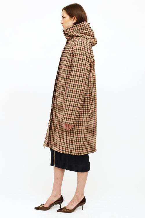 Akris Beige Plaid Wool Trench Coat