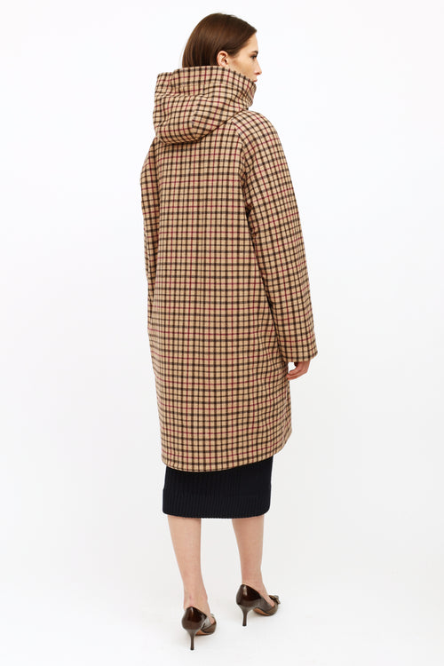  Beige Plaid Wool Trench Coat