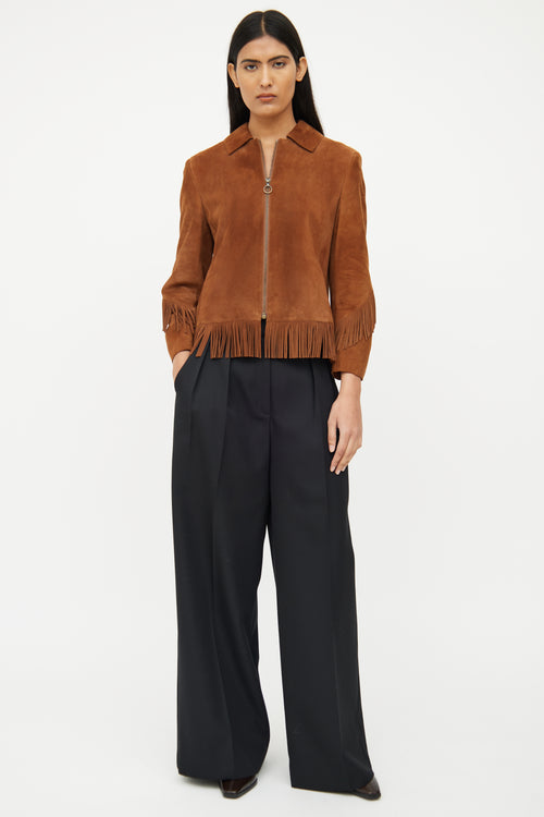 Akris Brown Suede Fringe Zip Jacket