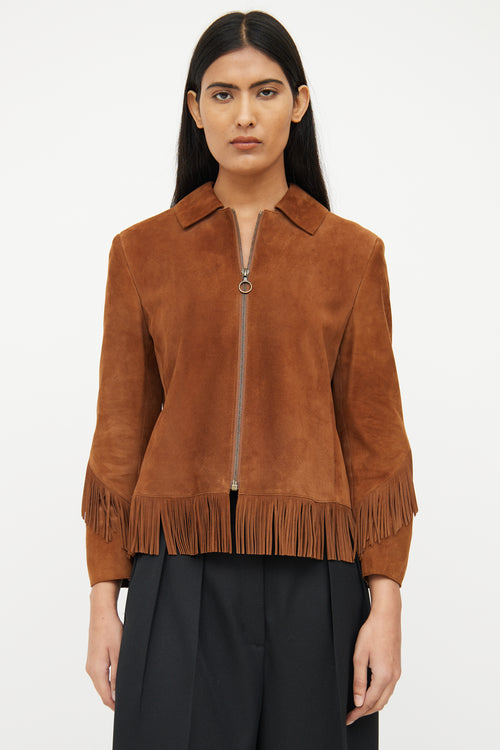 Akris Brown Suede Fringe Zip Jacket